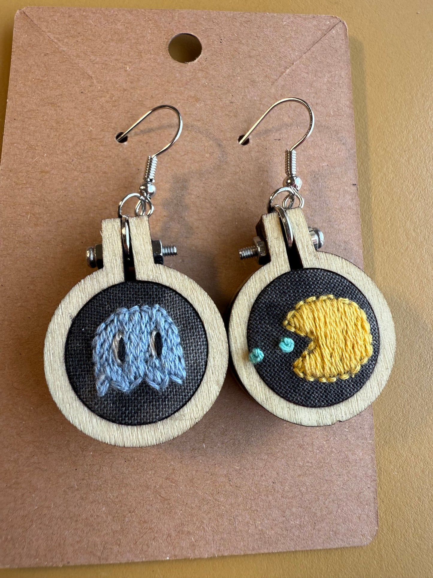 Pac-Man earrings - hand embroidered