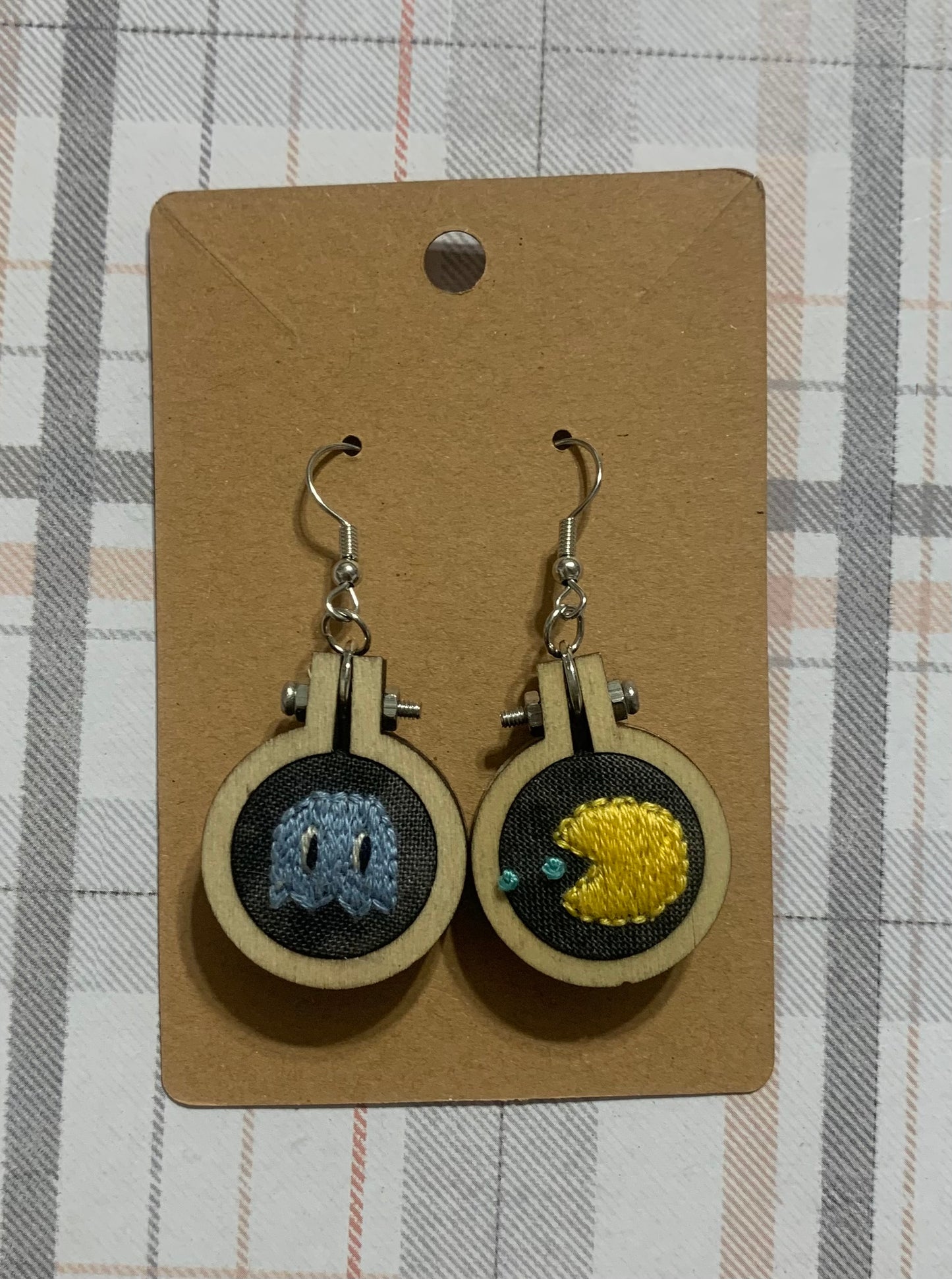 Pac-Man earrings - hand embroidered