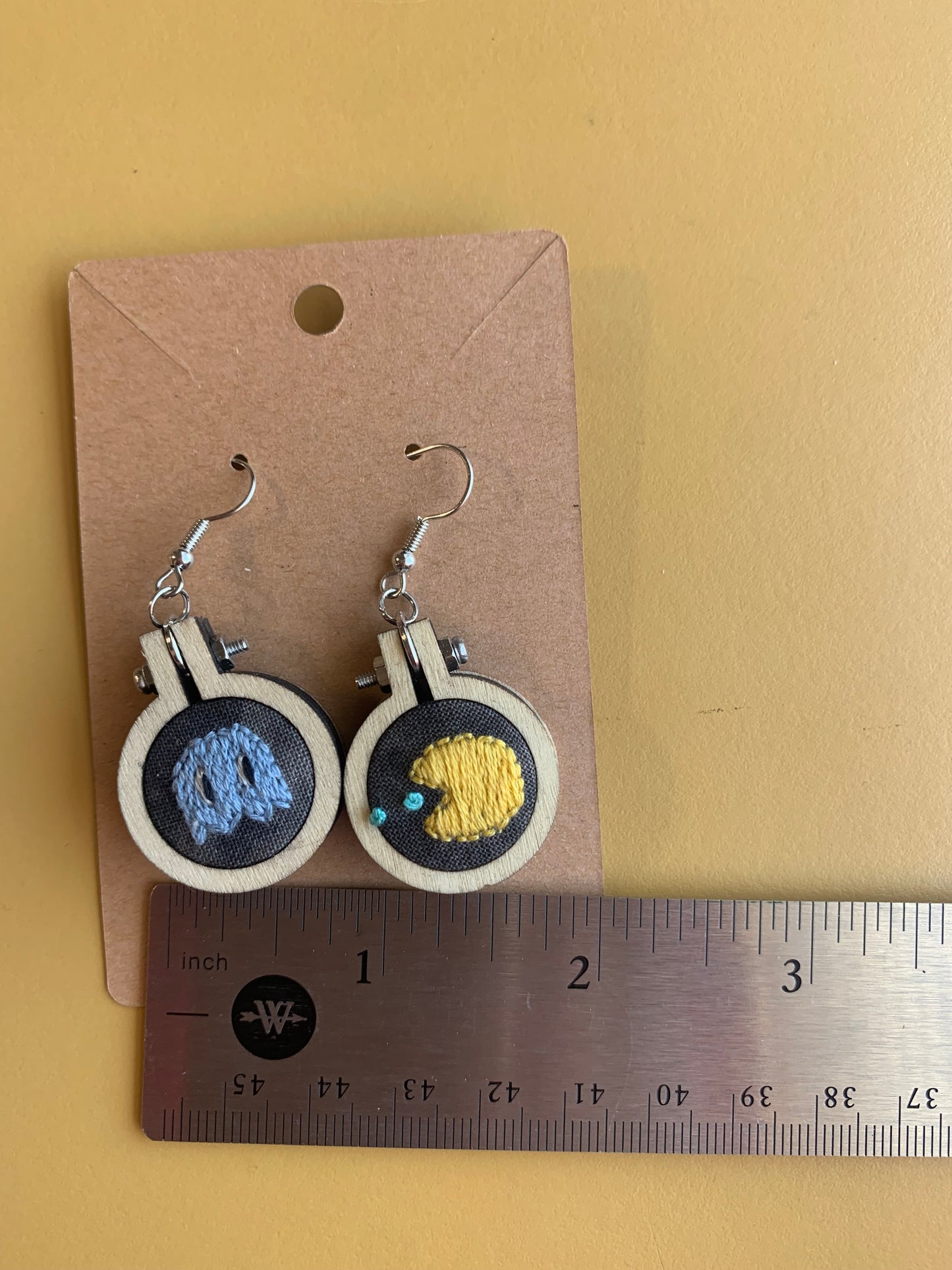 Pac-Man earrings - hand embroidered