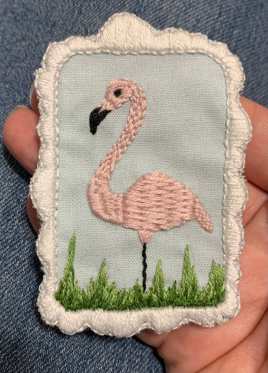 Flamingo Patch - hand embroidered